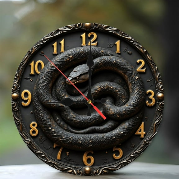 Vintage Snake Design Wall Clock Home Decor 10-Inch Silent Wooden Wall Clock, Battery Operated (AA Batteries Not Included), Artistic Home Decor