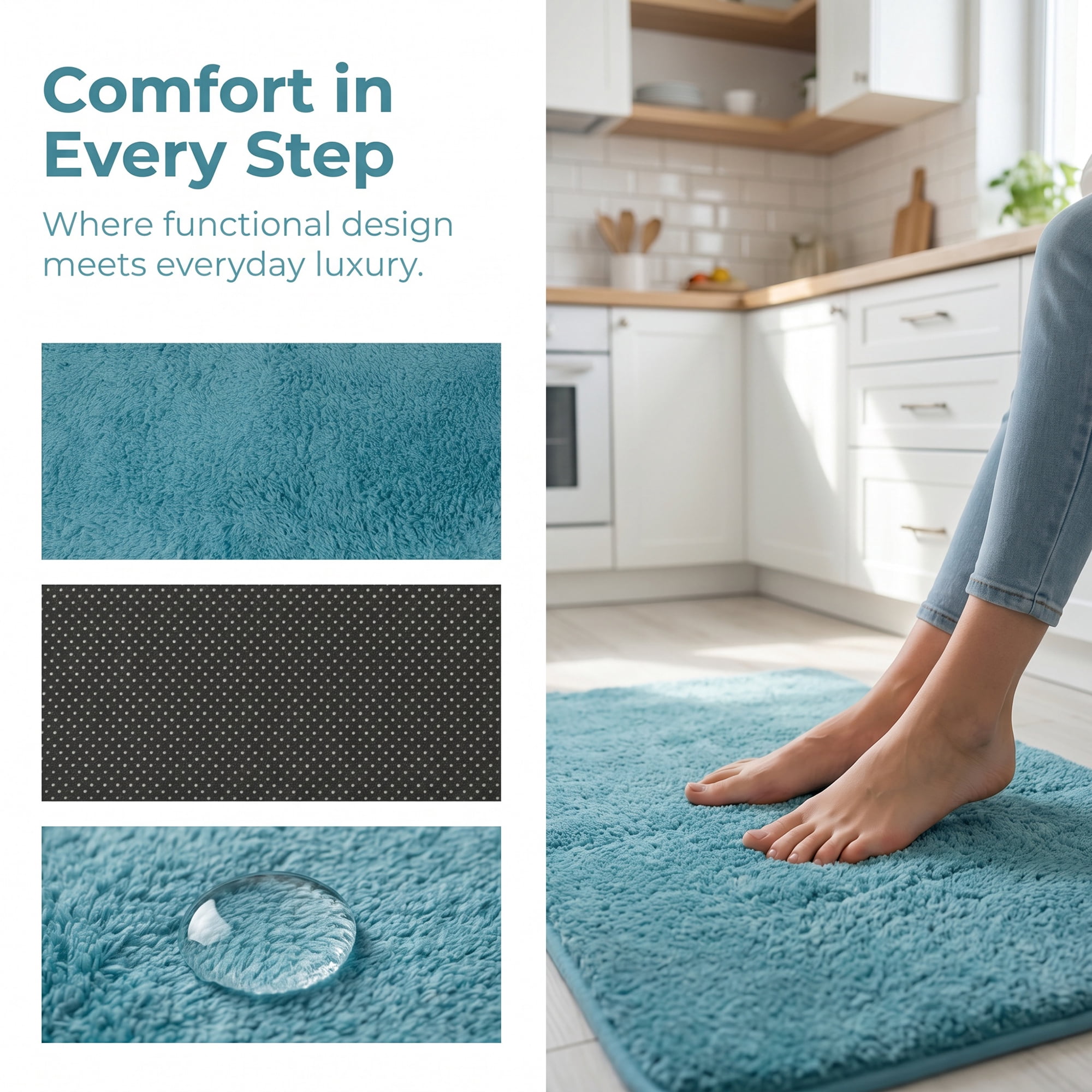 Unique Bargains Non Slip Absorbent Solid Color Polyester Runner Mat Blue 32" x 20"