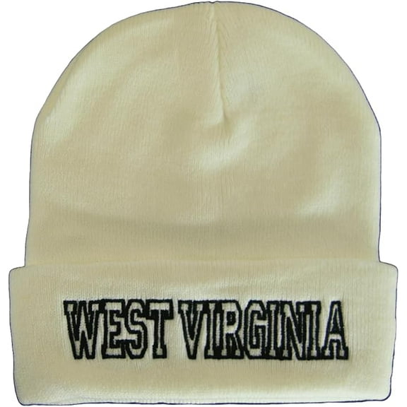 West Virginia Cuffed Winter Knit Beanie Toboggan Hat (White/Black)