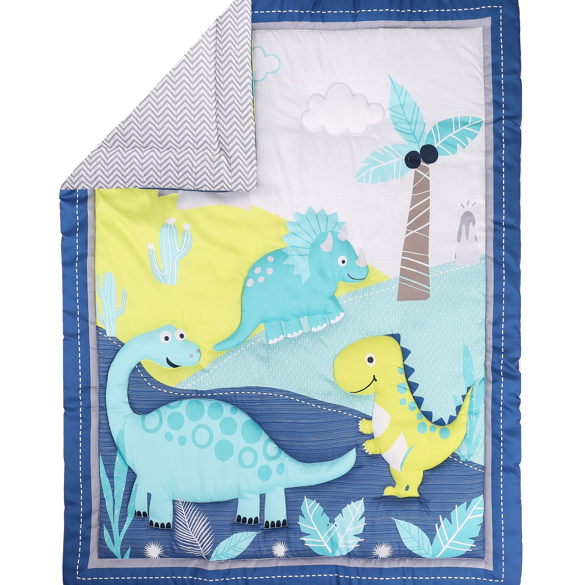 Sweet Baba 4 PC Dinosaur Crib Bedding Sets for Baby Boys, Yellow and Navy Blue