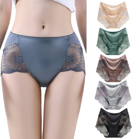 

WBQ Women s Plus Size Underwear Lace Panties High Waist Silky Comfy Briefs 6 Pack