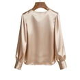 thumbnail image 5 of Deago Women's Pearl Satin Top Dressy Business Casual Long Sleeve Crew Neck Blouses Fall Office Work Shirt Elegant Going Out Tops (Champagne, S), 5 of 8