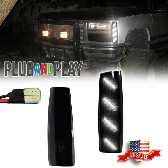 GTINTHEBOX Smoked White LED Front Side Marker Corner Lights For 1988-1993 GMC C1500 C2500 C3500
