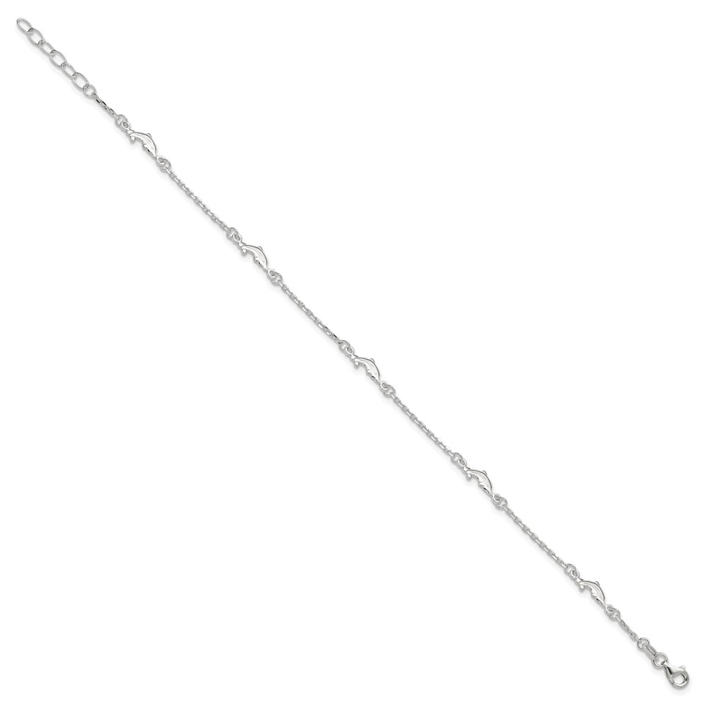 Sterling Silver Polished Dolphin 10in Plus 1in Ext. Anklet