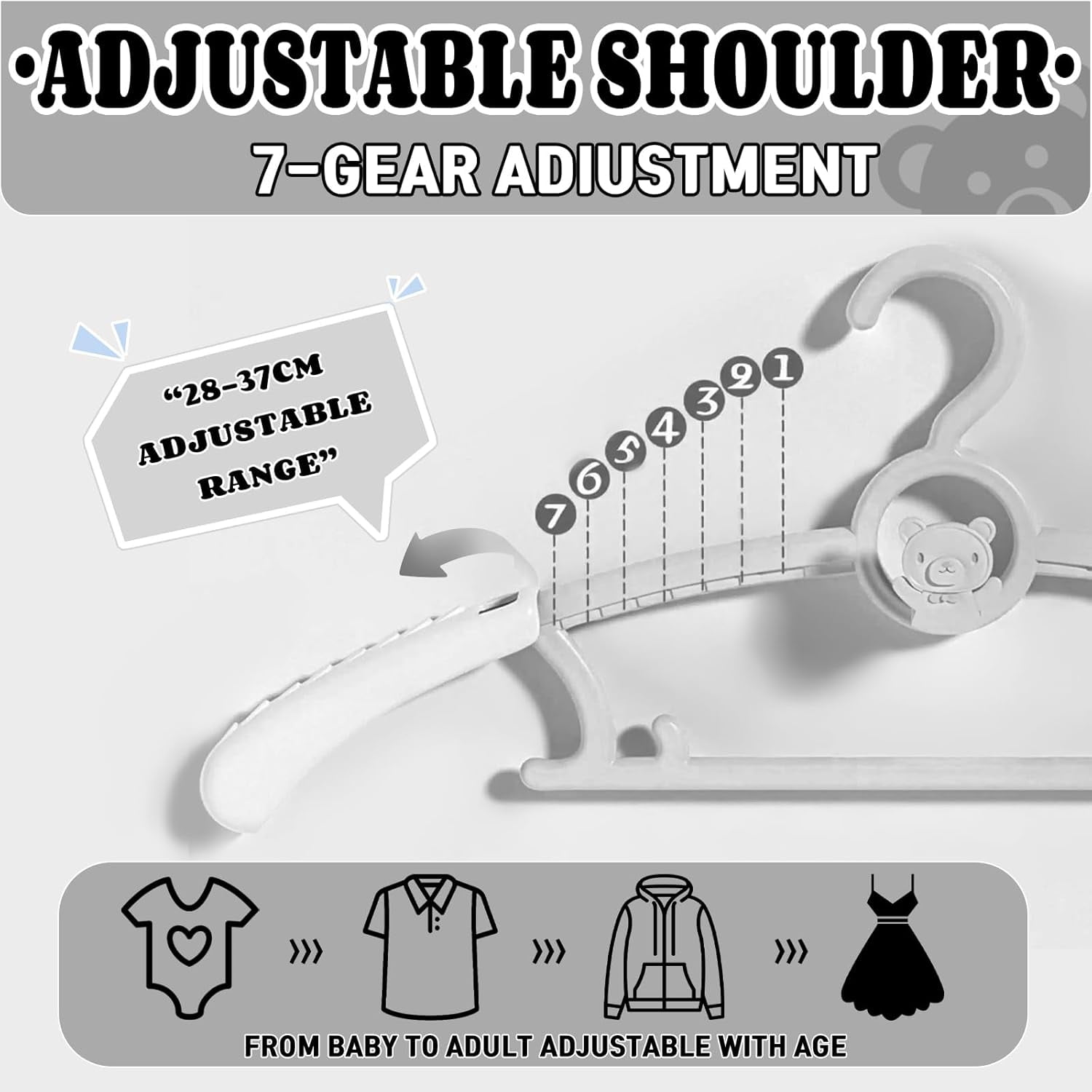 Baby Nursery Closet Hangers, Ultra Thin Non-Slip and Extendable Laundry Infant Pant Hanger for Newborn Clothes - 20pcs Grey Gift - Adjustable Children Coat Hanger for Girl Boy Toddler Kids Child