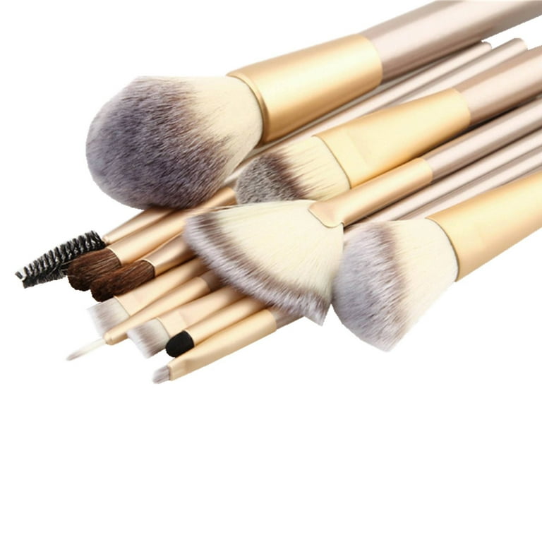 12 Piece Makeup Brushes Set | Horse Hair Professional Kabuki Makeup Brush Set Cosmetics Foundation Makeup Brushes Set Kits with White Cream-Colored
