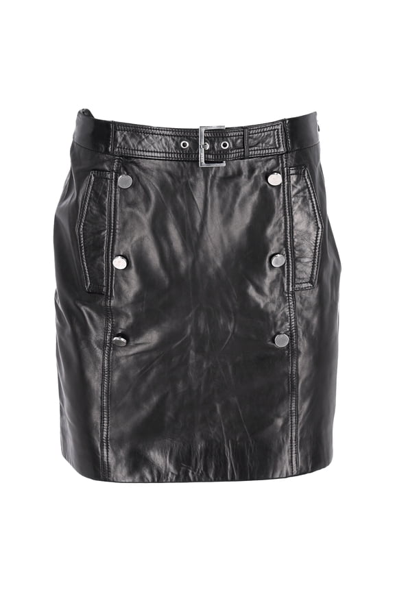 Pre-Owned Hugo Boss Mini Belted Skirt in Black Faux Leather
