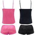 thumbnail image 2 of Curve Muse Womens Satin Lingerie Lace Camisole Tank Top With Shorts Pajama Set pack of 2-BLACK, H PINK-M, 2 of 7