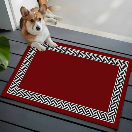 Red Washable Area Rug 2x3 Greek Chinese Style Border Geometric Low-Profile Area Rugs with Non Slip Backing Indoor Floor Carpet for Entrance Living Room Bedroom Home Office