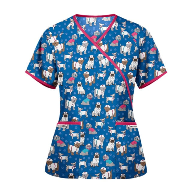 U.Vomade Uniforme d'Infirmière d'Été pour Femmes, Haut à Manches Courtes, Chemise, Uniforme d'Infirmière, Sarrau, Haut de Soins Infirmiers