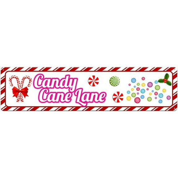 Christmas Candy Cane Lane Sign 4"x16" Christmas Hanging Sign for Kitchen Decorations Aluminum Christmas Sign For Holiday Home Bar Decor