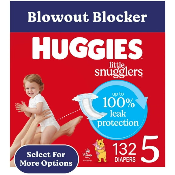 Huggies Little Snugglers Fragrance Free Baby Diapers, Size 5 (27  lbs), 132 Count (2 Packs of 66) (Select for More)
