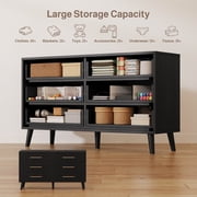 Aiho Modern 6-Drawer Dresser, Wooden Chest with Cut-Out Handles, Wide Double Black Drawers for Bedroom, Living Room, Entryway