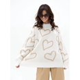 thumbnail image 6 of Women'S Casual Heart Print Crew Neck Long Sleeve Knit Top Loose Pullover Sweater Khaki One Size, 6 of 8