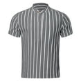thumbnail image 3 of Bcfgryg Male Casual Stripe Shirt Short Sleeve Stand Collar Shirt Blouse Tops Men's Casual Shirts, 3 of 5