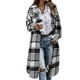 thumbnail image 1 of Chaqueta Larga De Franela A Cuadros para Mujer Chaqueta Camisa Acogedora con Solapa Y Botones Gabardina Difusa-Gris,Large, 1 of 6