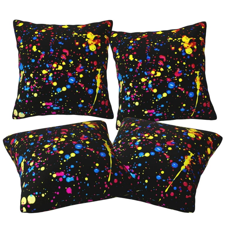 Glow in Dark Splatter Neon Throw Pillow Covers 12 x 12 Inches Set of 4 Pillow Cases Cushion Case Invisible Zipper Pillowcases