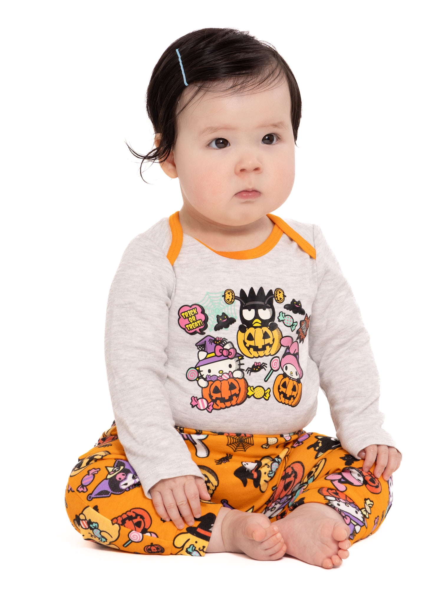 Halloween Hello Kitty and Friends Baby Girls Bodysuit and Pants with Bib Outfit Set, 3-Piece, Sizes 0M-12M