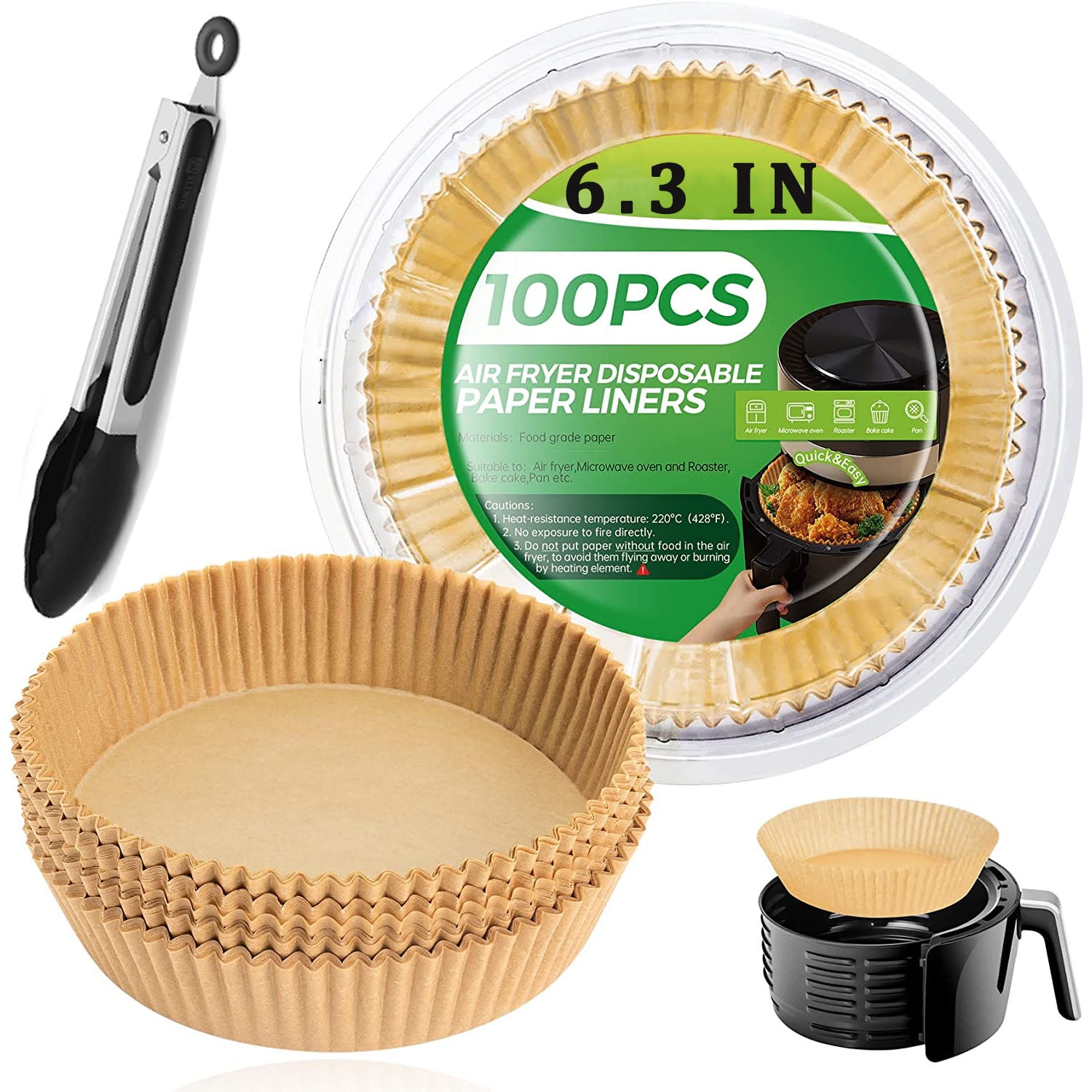 Air Fryer Disposable Paper Liner: Airfryer Oven Insert Parchment Sheets Round, Grease and Water Proof Non Stick Basket Liners for Baking Cooking (100PCS)