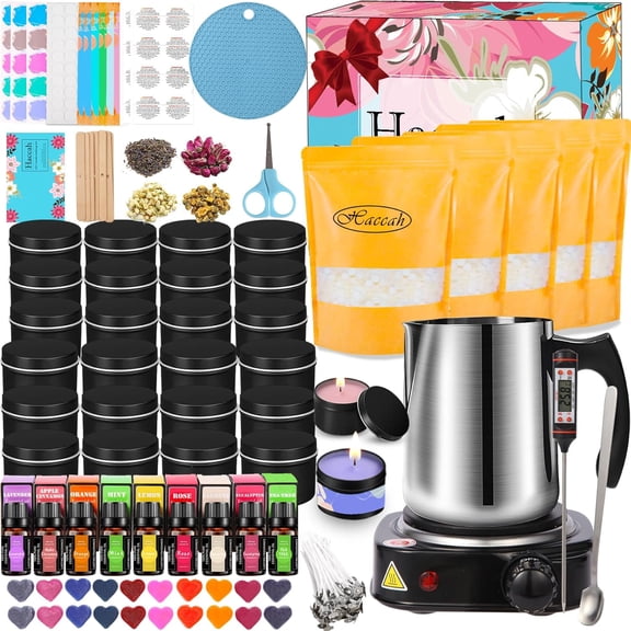 Candle Making Kit with Wax Melter, DIY Arts&Crafts Gift for Adults,Beginners,Kids,Candle Making Supplies,Including Electronic Stove, Rich Scents,Wicks, Candle tins, Dyes, Stickers, Melting Pot