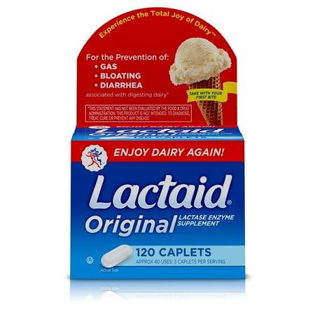 Lactaid Original Strength Lactase Enzyme Caplets, 120 Count