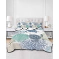 thumbnail image 2 of Quilts Twin Size Bedding Set, Ocean Turtle Lightweight Quilted Comforter, Nautical Sea Coral Conch Shells Watercolor Soft Reversible Bedspread Coverlet with Pillow Covers for All Season, 68" x 86", 2 of 7