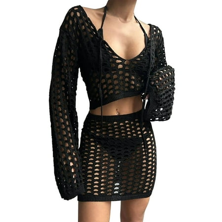 Valueadd Beach Skirt Women s Solid Color Hottie Knitted Hollow Out Beach Bikini Swimsuit Cover Up Cover Ups for Swimwear Women