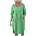 thumbnail image 3 of Riforla Summer Dresses for Women Solid Color Cotton Linen Pockets Tunic Midi Dress Frame Dress Green M, 3 of 6