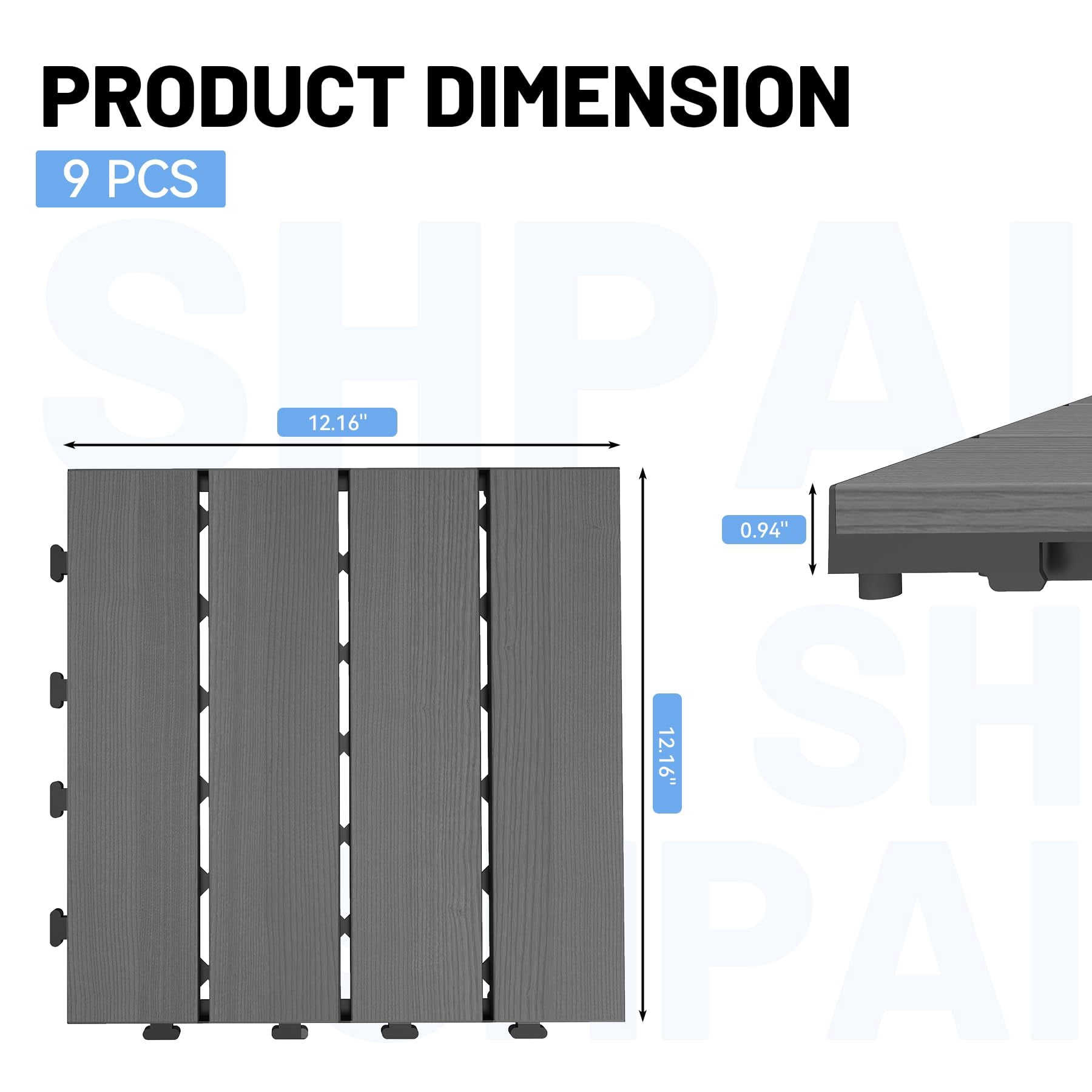 9 Pack 12"×12" Interlocking HDPE Deck Tiles, Waterproof All Weather Patio Flooring with Wood Grain for Garden Poolside Backyard