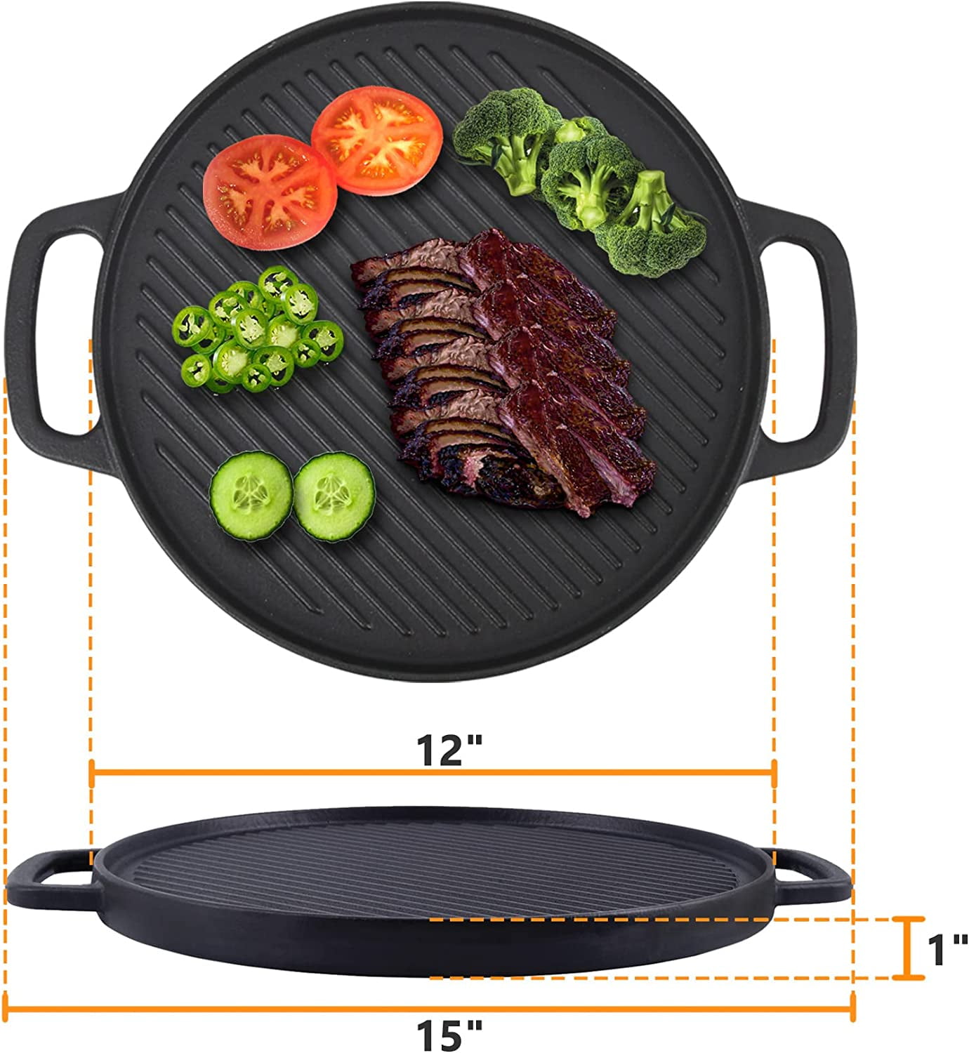 GasSaf Cast Iron Reversible Grill Griddle，Double Sided Grill Pan Perfect  for Gas Grills and Stove Tops, 13 x 8.25 Rectangular Baking Flat and Ribbed  Griddle Plate 