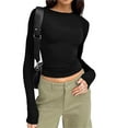 thumbnail image 2 of Yindaity Womens Long Sleeve Shirts Basic Spring Crop Tops Fall Fashion Layering Slim Fitted Tops Black,M, 2 of 5