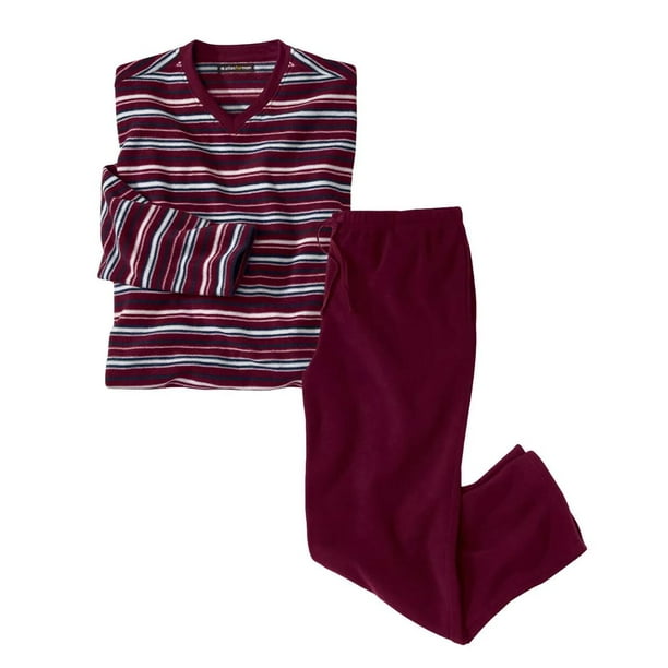 Atlas For Men - Juego de Pijama Rayas en Contraste de Micropolar para Hombre (Burdeos)