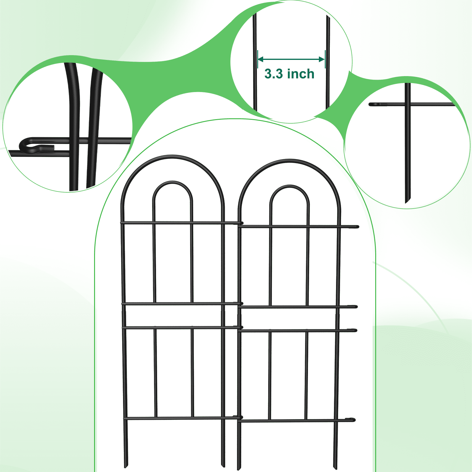Black Metal Garden Fence 16-Pack, 32.2in Tall Decorative Animal Barrier for Yard Patio Flower Bed