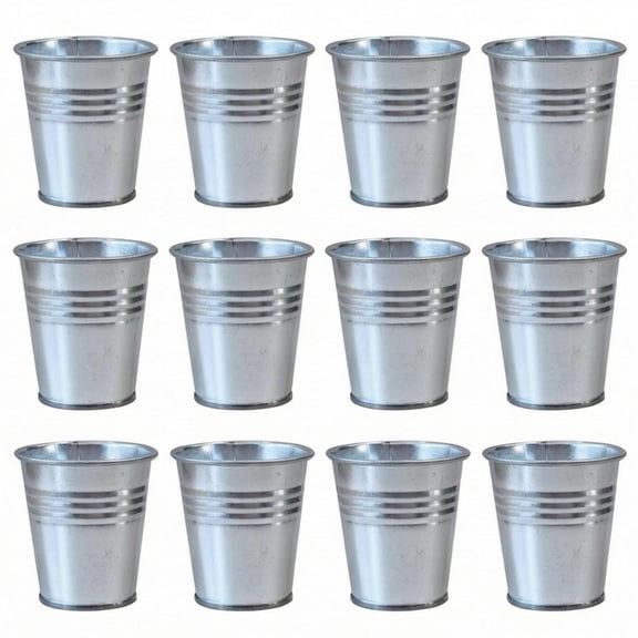 koolsoo 12 Pack Silver Metal Planter Mini Bucket Pail Compact Narrow Base for Indoor Table Shelf and Small Spaces