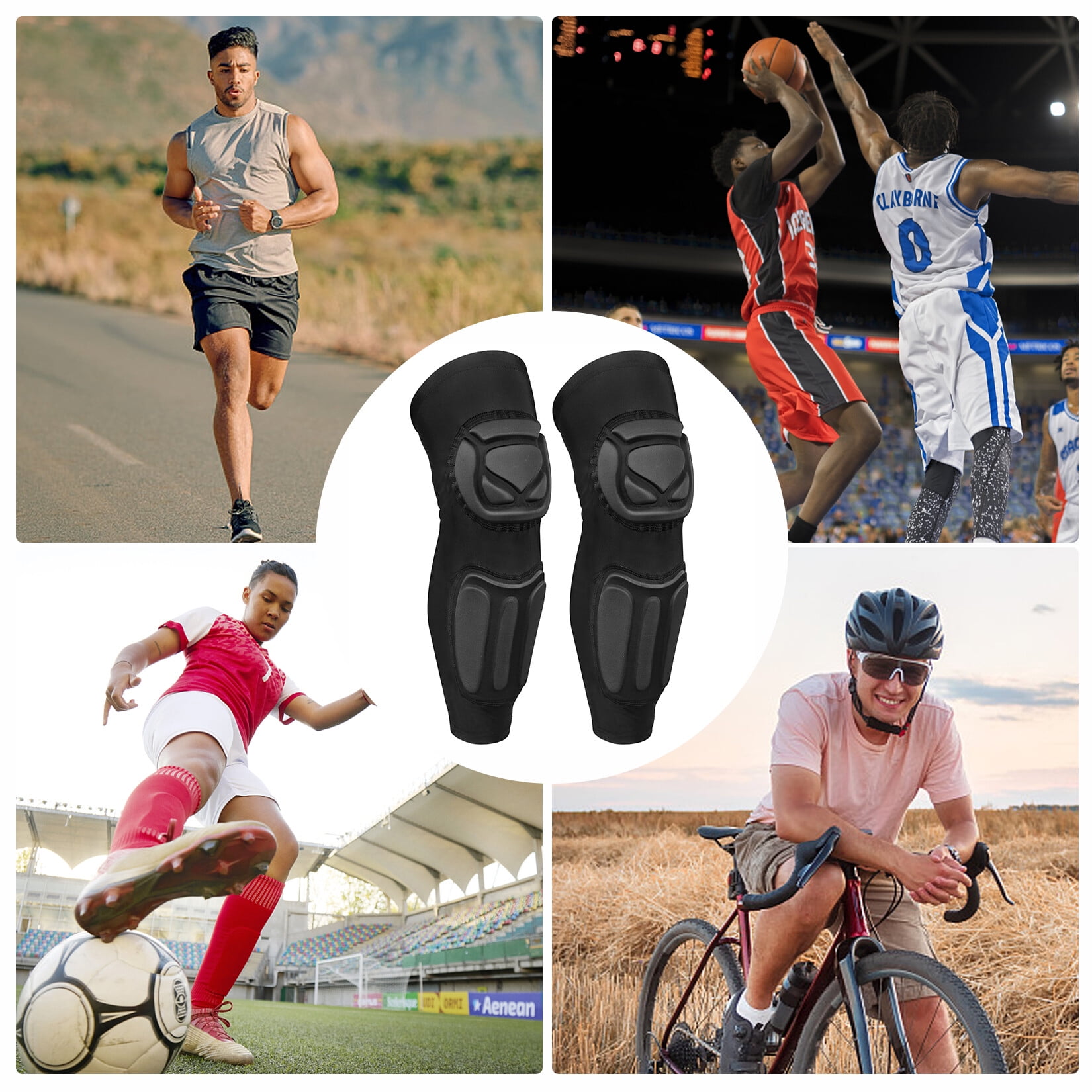 Compression Knee Pads with Shin Guard Pads, Protective Knee & Shin Leg Sleeve Support for Soccer, Football, Basketball, Wrestling, Volleyball (A Pair)
