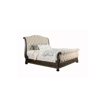Benjara BM214533 California King Size Bed with Sleigh Headboard & Footboard - Brown & Beige