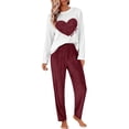 thumbnail image 5 of Valentine's Day Matching Pajamas for Couples Springs Women Pajama Sets Crew Neck Loungewear Women's Sleepwear Elbow Sleeve Womens Pjs Sets Wine, 5 of 8