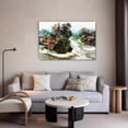thumbnail image 3 of Un paisaje rural sereno con un río sinuoso, barcos en el agua, árboles, casas y un puente distante. Póster en lienzo. Decoración para dormitorio. Paisaje deportivo. Decoración para oficina. Regalo., 3 of 8