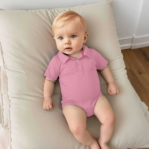 Combinaison Bebe Garcon Infant Baby Boys Summer Solid Short Sleeve Romper Newborn Bodysuits Gentleman Top Preemie Onesies Light Pink 6 Months-9 Months