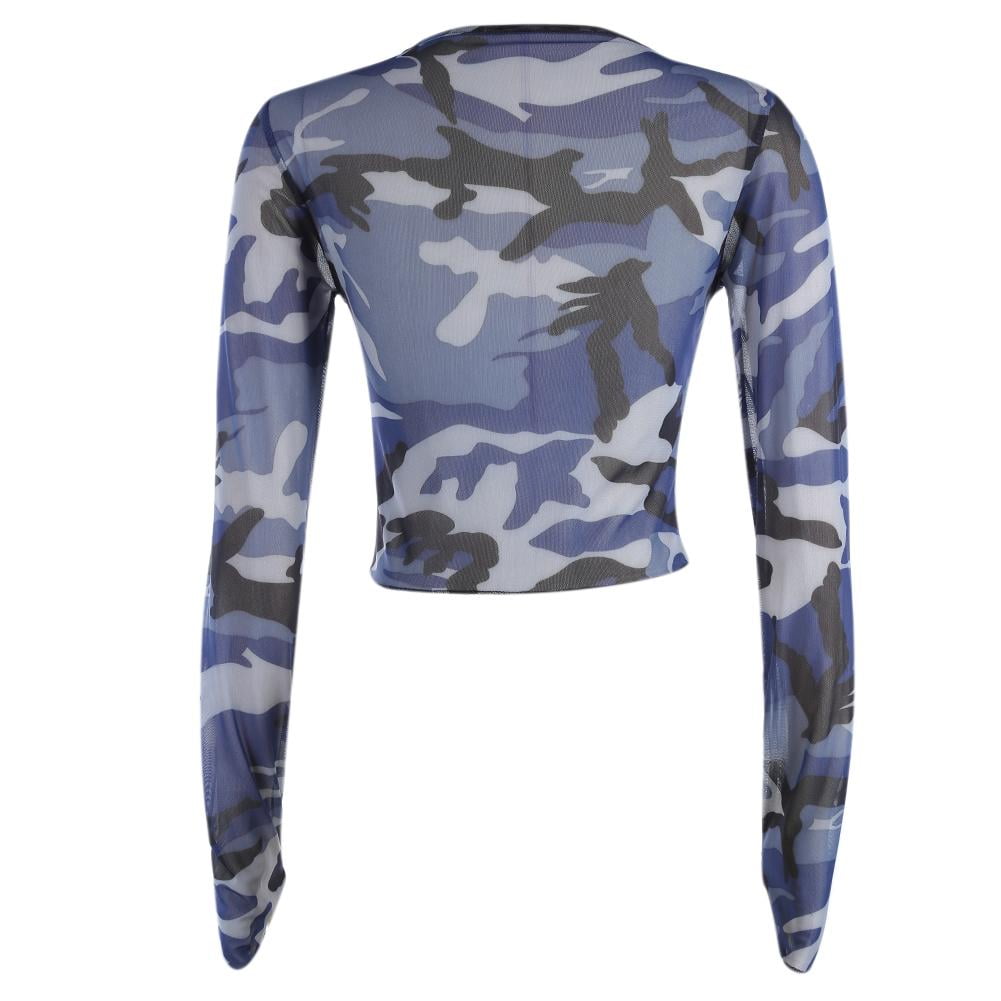blue camo mesh top