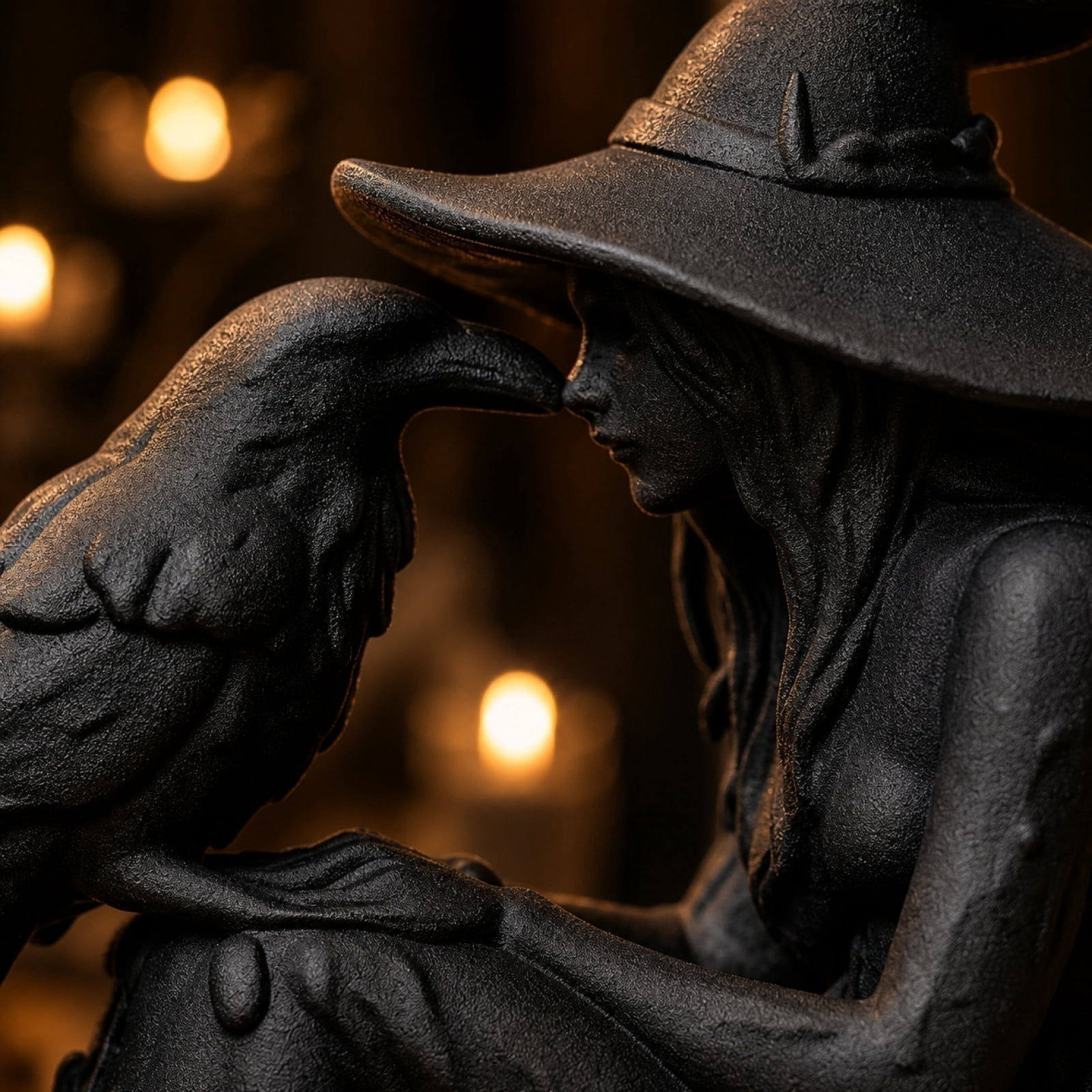 Sitting Witch Statue with Crow, 3.1" Gothic Halloween Witch Figurine, Witch Decor for Shelf & Mantel, Indoor Halloween Decorations