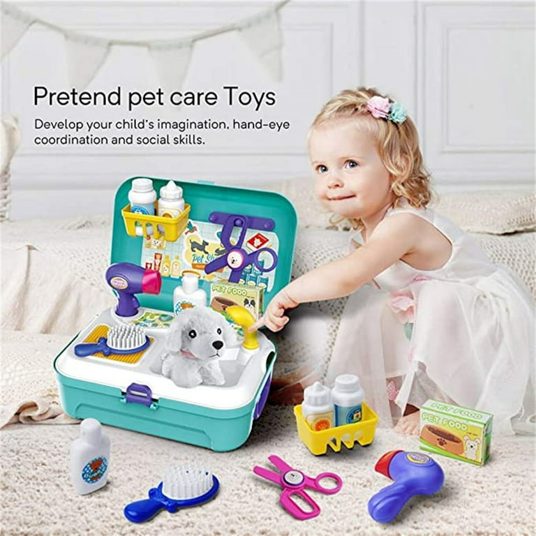 Lorfancy 35 Pcs Pretend Play for Toddlers Kids Dog Toys Playset Girls Pet  Dog Figures Realistic Dog Care Role Play Educational Toys Birthday Gift for