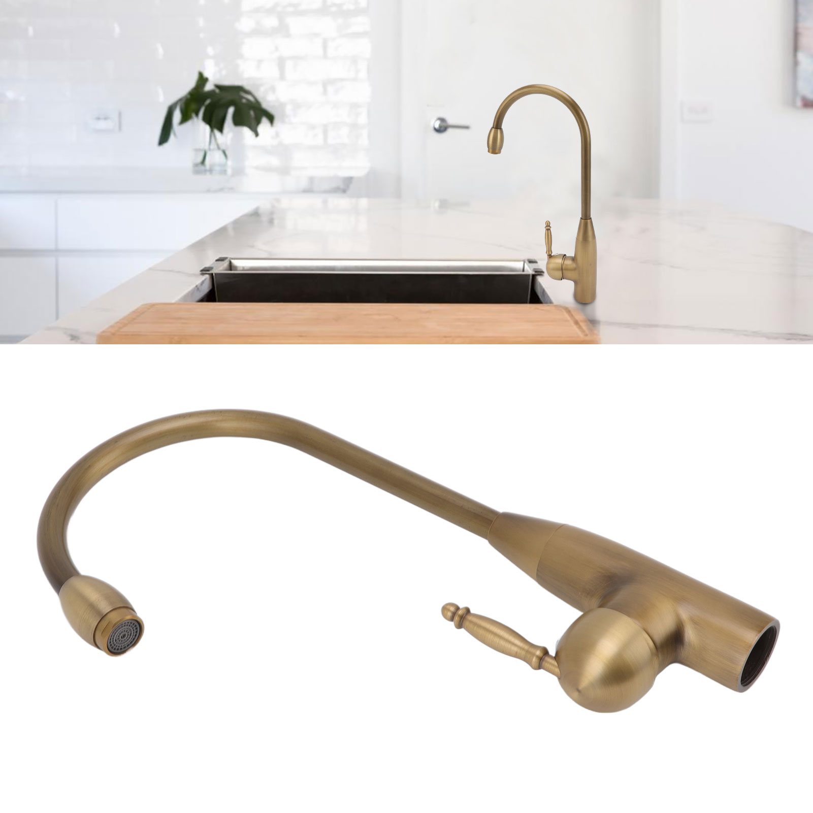 BIMZUC Antique Brass Bathroom Faucet Single Handle Hot Cold Water Tap Retro Swan Sink Mixer (16.14 in / 41 cm)