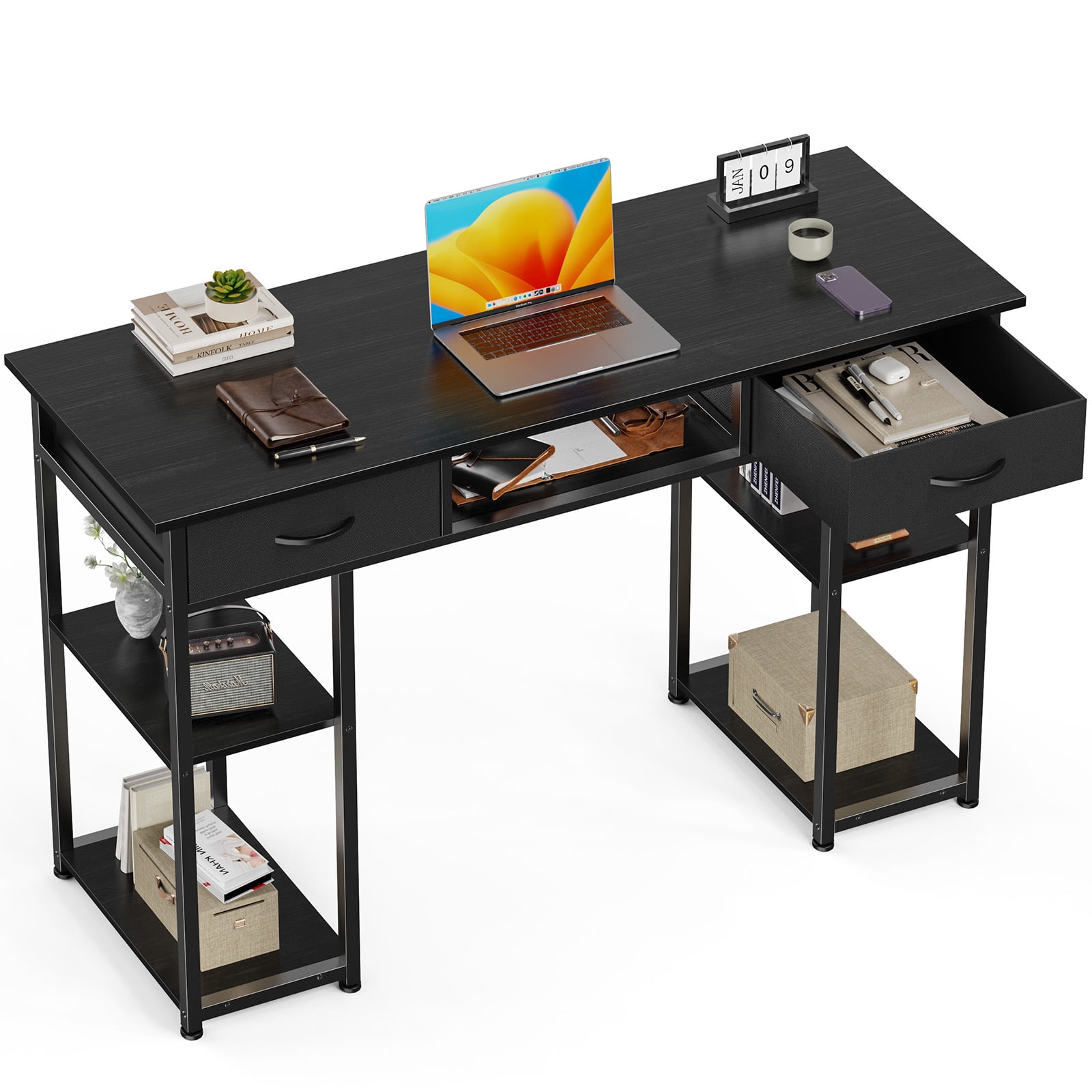 Aukfa Computer Desk with Storage Drawer, Wood Student Writing Desk for Small Space Home,Black