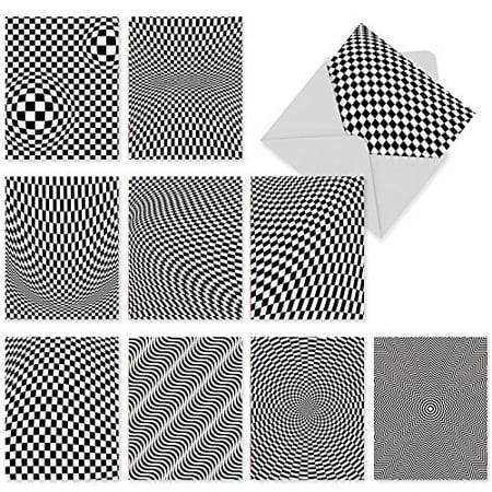'M2007 VERTIGO' 10 Assorted All Occasions Cards Adorned With Dizzying Black-And-White Patterns with Envelopes by The Best Card