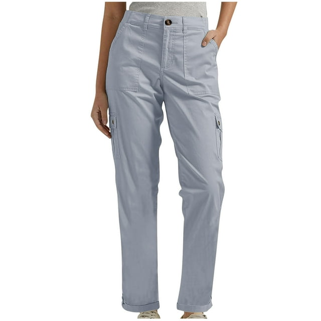 ameIAEA Wide Leg Cargo Pants for Women High Waisted Pants with Pockets Solid Color Casual Trousers