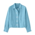 thumbnail image 6 of QIYAGBSA Shirts for Women Button Down Collared Long Sleeve Cropped Cotton Linen Blend Relaxed Fit Casual Everyday Wear (Light Blue, XL), 6 of 6