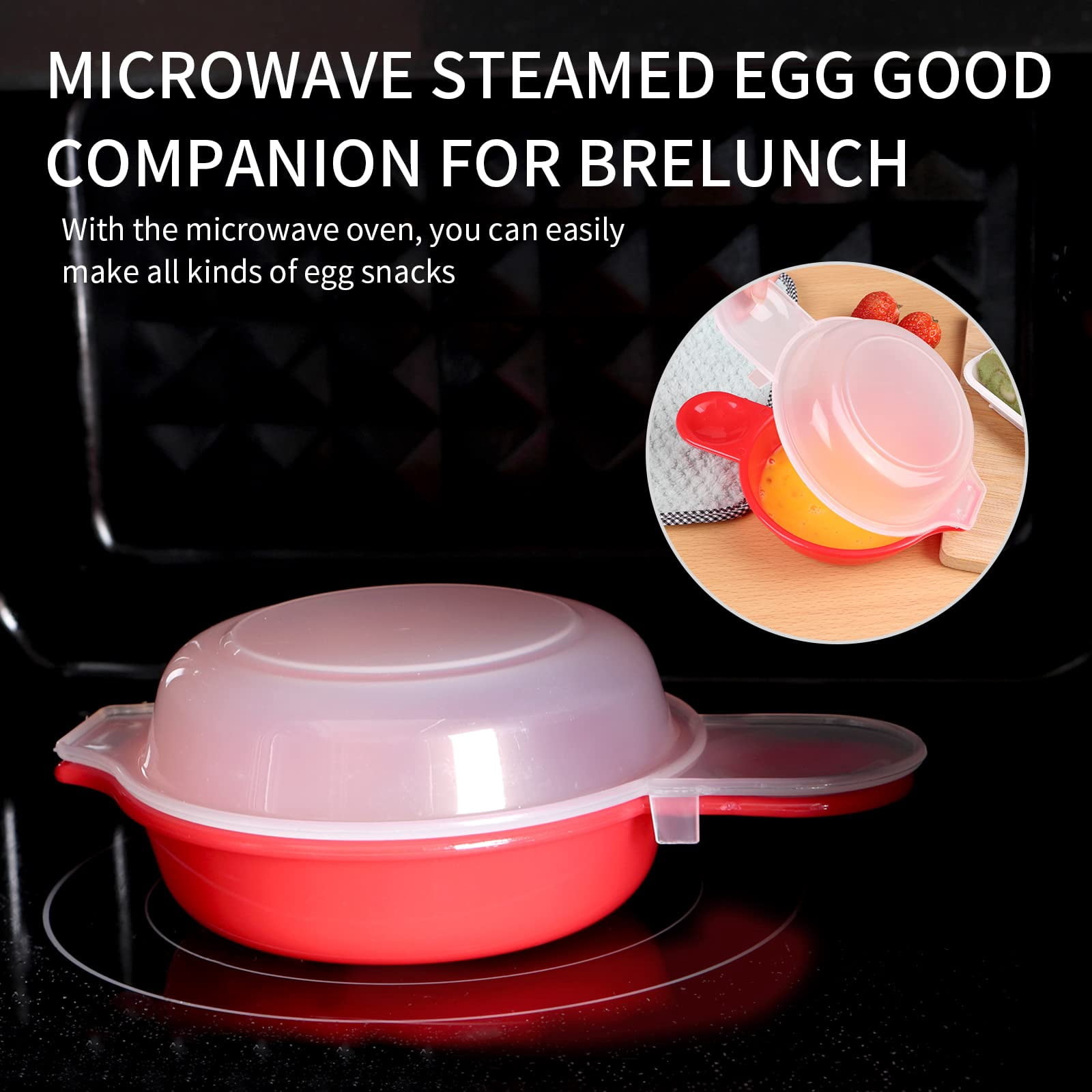 4 sets Microwave Egg Cooker,1 Minute Fast Egg Hamburg Omelet Maker Kitchen Cooking Tool(Red and clear)