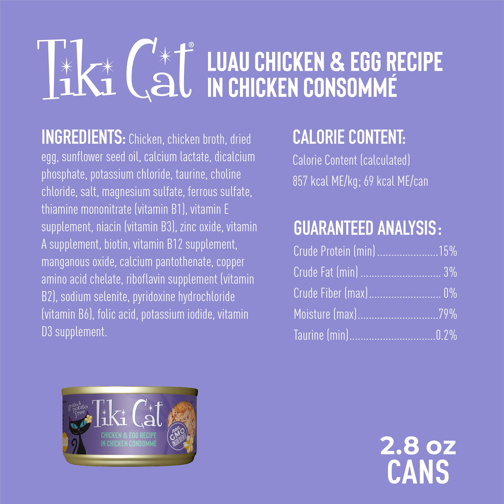 (24 pack) Tiki Cat Luau Wet Cat Food, Chicken & Egg, 2.8 oz. Can