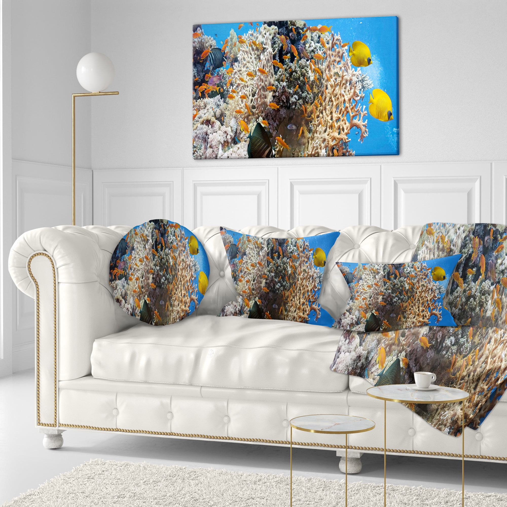 Designart Coral Scene Panorama - Photography Throw Pillow - 12x20